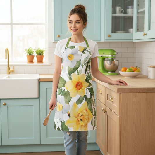 Tablier Retro Jaune et Blanc Daffodique Floral Impression