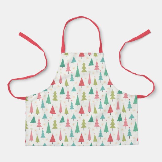 Tablier Retro Joyeux arbres de Noël Fun Motif de vacances (Recto)