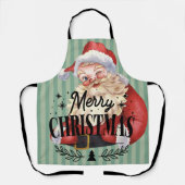 Tablier Retro Joyeux Noël Rouge Père Noël Bandes mignonnes (Recto)