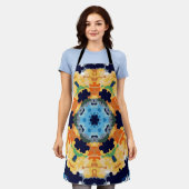 Tablier Rétro Mandala jaune bleu et orange (Porté)