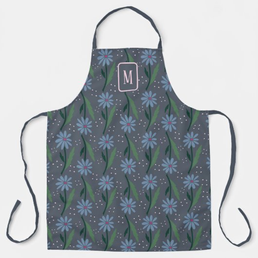 Tablier Retro Moderne Monogramme de Marguerite Bleue Cotta (Recto)