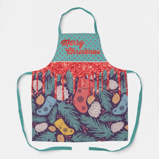 Tablier Retro Noël Imprimer Parties scintillant rouge et o (Recto)
