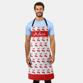 Tablier Retro Red Cherry Motif White Personnalisé (Porté)
