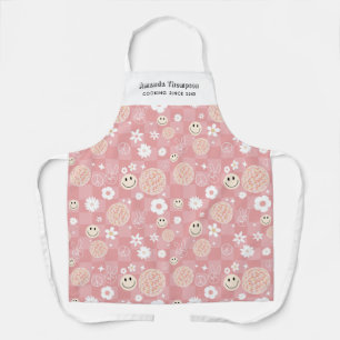 Tablier Retro rose Super À damiers Hippie Nom personnalisé