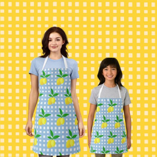 Tablier Retro Sunny Yellow Lemon Blue White Check