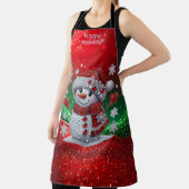 Tablier Rhinestones Snowman Holiday Apron (Insitu)