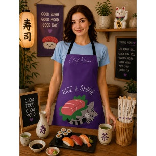 Tablier Riz et brillance, chat sushi