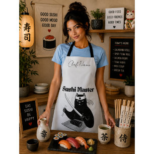 Tablier Riz et brillant, chat sushi