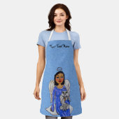 Tablier Robe Bleue Angel tenant Chat Ange sur Nuage (Porté)