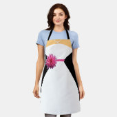 Tablier Robe de mariée blanche avec fleur rose et perles (Porté)