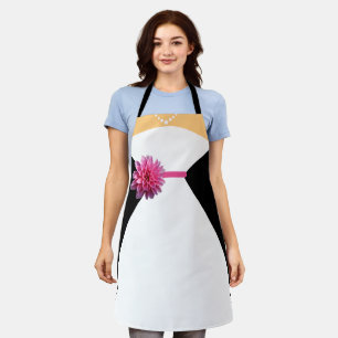 Tablier Robe de mariée blanche avec fleur rose et perles