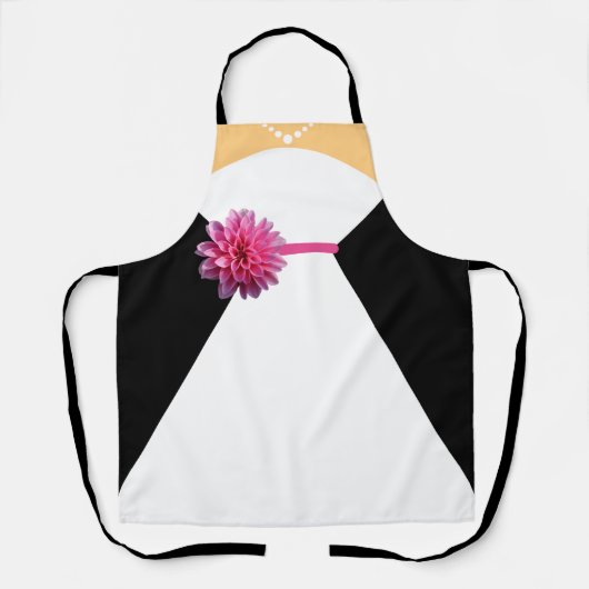 Tablier Robe de mariée blanche avec fleur rose et perles (Recto)