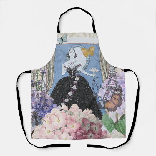 Tablier Robe élégante bleue femme florale fantaisie  (Recto)