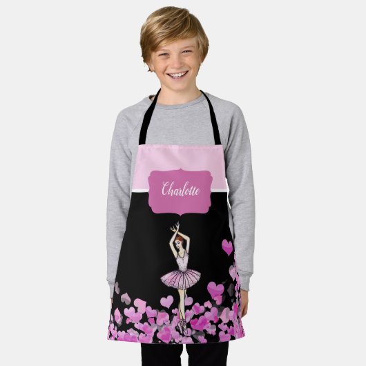 Tablier Robe rose Ballerina Coeurs roses sur Noir (Porté)