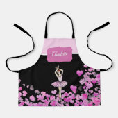 Tablier Robe rose Ballerina Coeurs roses sur Noir (Recto)
