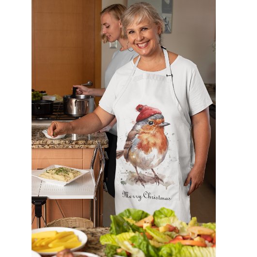 Tablier Robin rouge de Noël, personnalisable