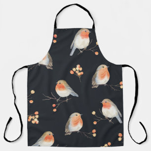 Tablier Robins, baies de rowan, motif d'aquarelle d'hiver.