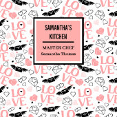 Tablier Romantic Love Gift Pink Black Heart Sketch Apron