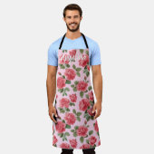 Tablier Romantic Pink Roses Botanical Pattern Custom (Porté)