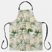 Tablier Romantique Fleurs blanches douces et Feuilles vert (Recto)