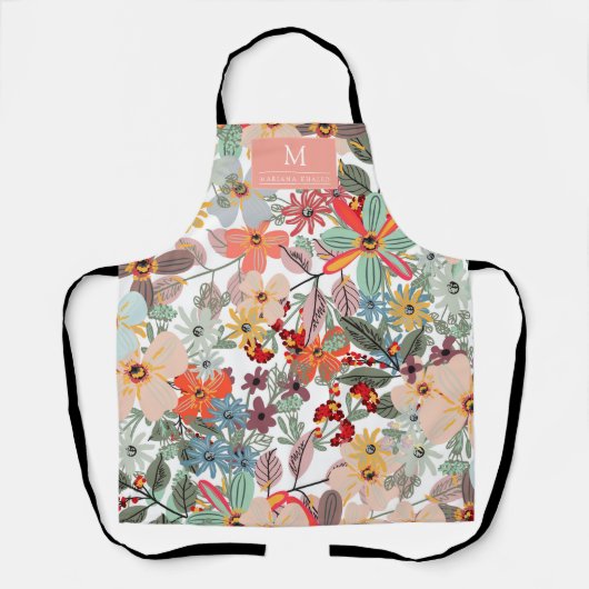 Tablier Romantique Floral doux rose vert pêche classique (Recto)