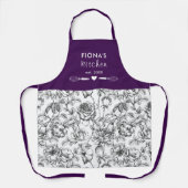 Tablier Rose botanique Noir et violet Personnalisé (Recto)