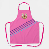 Tablier Rose chaud - Papillon blanc, avec bandes bleues (Recto)