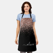 Tablier Rose Gold Blush Pink Glitter Girly Monogram Nom (Porté)