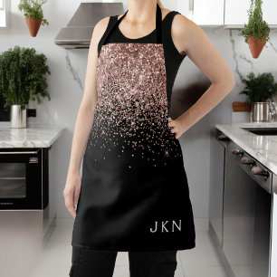 Tablier Rose Gold Blush Rose Noir Paillettes Monogramme Fé