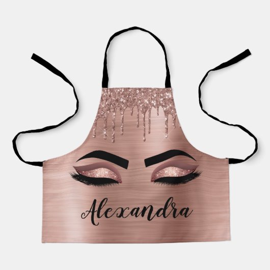 Tablier Rose Gold Glitter Sparkle Eyelashes Monogram (Recto)