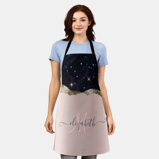 Tablier Rose Gold Monogramme Pailleté Noir Moderne (Porté)