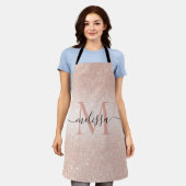 Tablier Rose Gold Parties scintillant Nom du script Monogr (Porté)