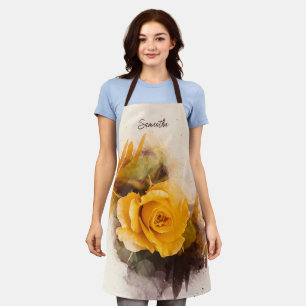 Tablier Rose jaune unique à l'aquarelle