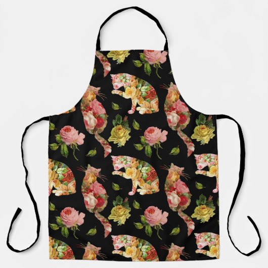 Tablier Rose Kitties Vintage Floral Apron (Recto)