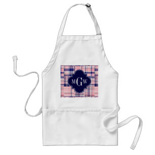 Tablier Rose, Marine Blue Preppwork Patchwork Madras Monog