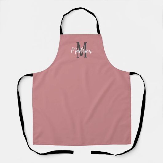 Tablier Rose moderne Dusty Script Monogramme Nom Cuisine (Recto)