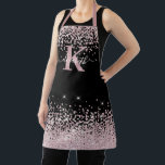 Tablier Rose noir Chic or Parties scintillant diamant  Mon<br><div class="desc">Elégant, Sparkle Luxury, Glam, Fille faux rose parties scintillant en or confetti personnalisé tablier monogramme sur noir. Comprend une parties scintillant d'or rose rose faux et des confettis de diamants blancs. Beau nom modèle à la main lettrage calligraphie script de police avec swashes. Ajoutez votre nom et votre monogramme initial....</div>