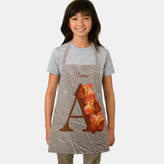 Tablier Rose orange Monogramme initial A Votre Nom Apron (Insitu)