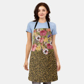 Tablier Rose Pâle Fleur Florale Léopard Doré Jaguar (Porté)