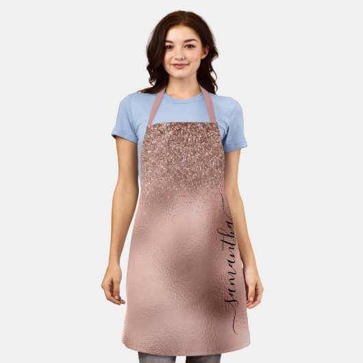 Tablier Rose Parties scintillant d'or Métallo manuscrit (Porté)