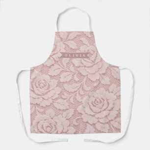Tablier Rose personnalisé en dentelle florale romantique