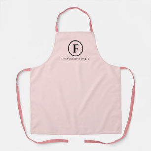 Tablier Rose Pink Féminin Minimaliste Monogramme Féminin