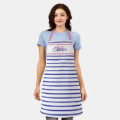 Tablier Rose Prépa et Rayure Simple Monogramme Bleu Marine (Porté)