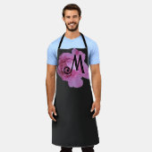 Tablier Rose rose classique monogramme noir cuisine mignon (Porté)