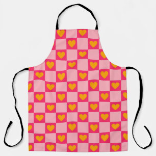 Tablier Rose rouge jaune coeur amour À damiers Y2K Motif