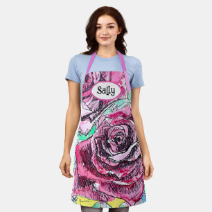 Tablier Rose Rouge Roses Aquarelle Florale Fleurs Fleur