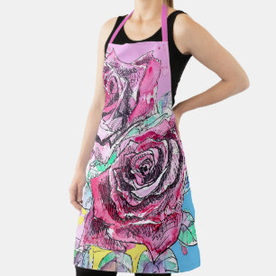 Tablier Rose Rouge Roses Aquarelle Florale Fleurs Fleur