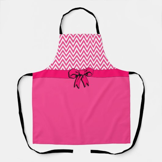 Tablier Rose sur blanc avec Chaud rose Bow Chevron Design (Recto)