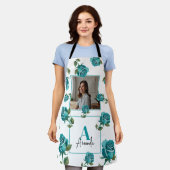 Tablier Rose Turquoise moderne Monogram Custom Mom (Porté)