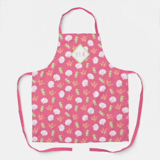 Tablier Rose Vert Orange Océan À Thème Avec Monogramme (Recto)